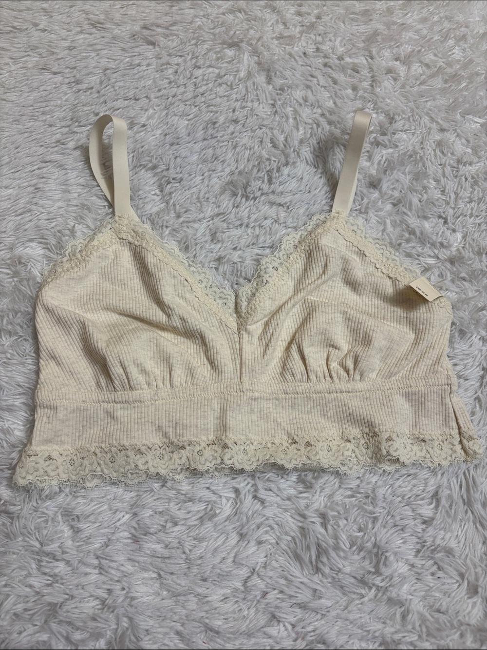 NWT Aerie Ribbed Eyelash Lace Trim Longline Bralette Size XL Heather Frost - Picture 1 of 13
